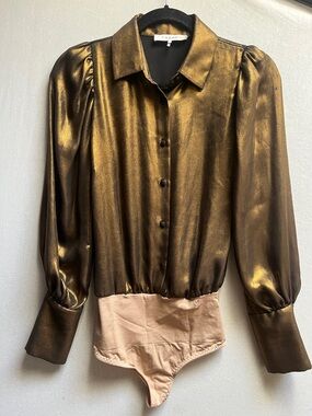 FRAME Metallic Gold Custom Altered Bodysuit Top Small Flawed
